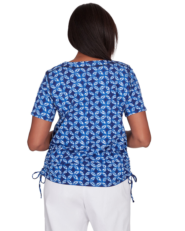 Alfred Dunner® Blue Bayou Patchwork Ikat T-Shirt with Side Ruching | Blair