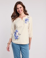 Alfred Dunner® Santa Fe Asymmetrical Floral Embroidery Top thumbnail number 1