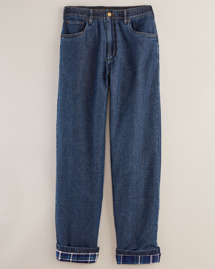 Haband Men’s Flannel-Lined Elastic Waist 5-Pocket Jeans image number 1