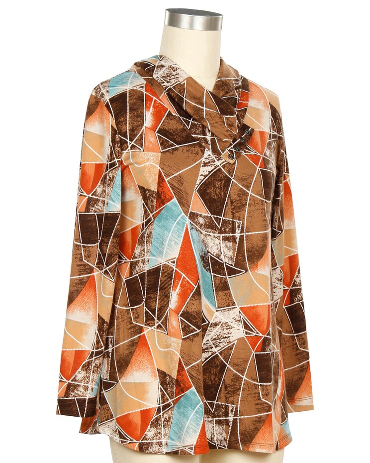 Links Seams Familiar Long Sleeve Geometric Print Top image number 1