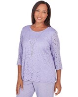 Alfred Dunner® Isn't It Romantic Lace Tulip Hem Top with Necklace thumbnail number 4