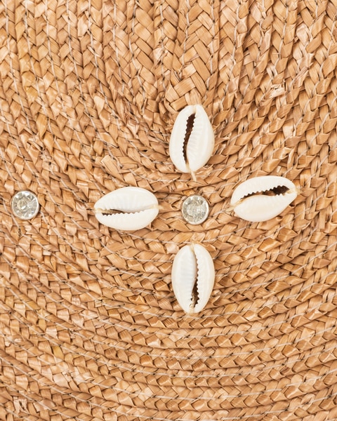 By The Sea Shore- Fine Wheat Straw Braid Clutch With Seashell Flowers