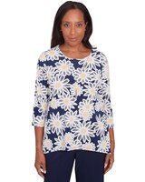 Alfred Dunner® Block Island Daisy Puff Print Top with Necklace thumbnail number 1