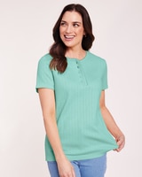 Short Sleeve Pointelle Henley Top thumbnail number 1