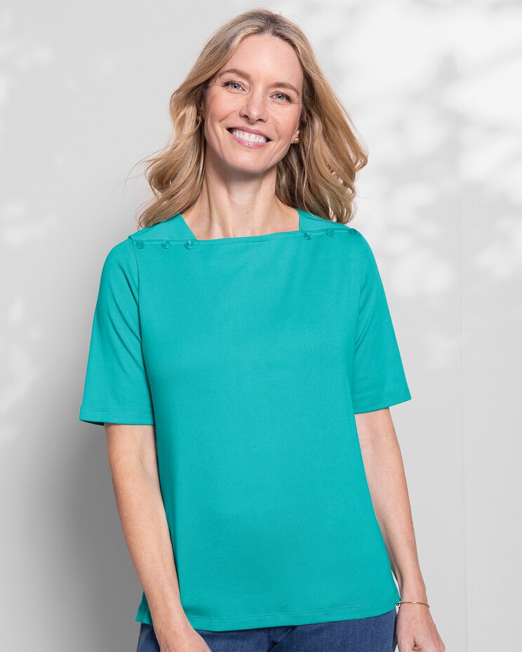 Coastal Cotton Solid Square-Neck Tee image number 1