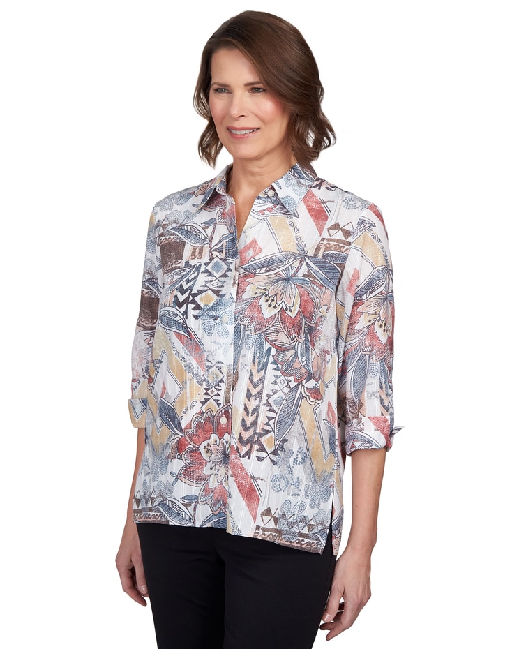 Alfred Dunner® Eclectic Floral Button Down Top image number 3