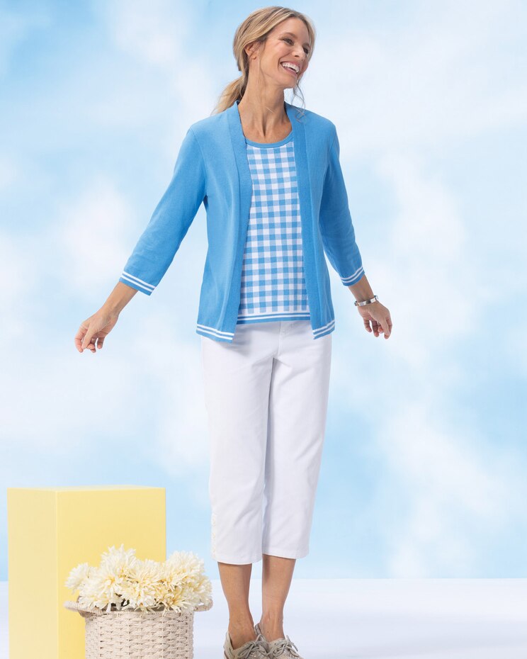 Tipped-Gingham Sweater Topper image number 2