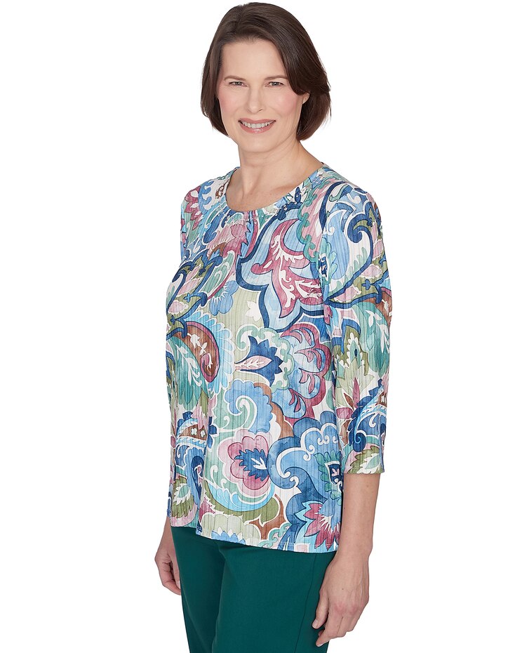 Alfred Dunner® Classics Scroll Multi Colored Patterned Top image number 3
