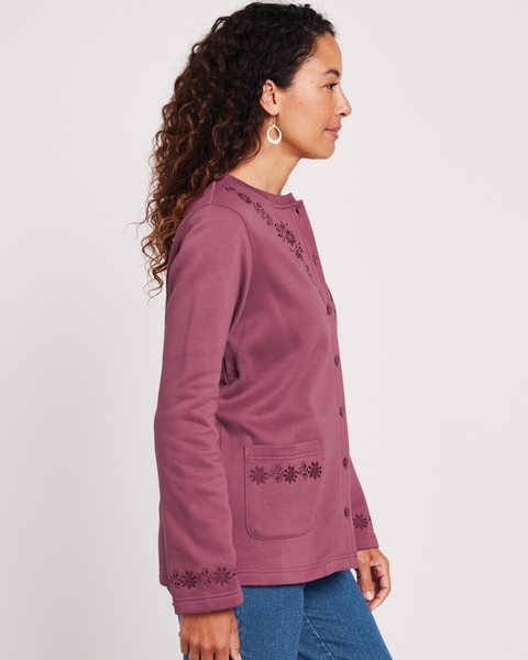 Embroidered Fleece Cardigan