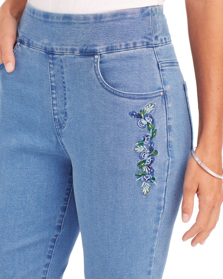DenimEase™ Flat Waist Embroidered Jeans image number 2