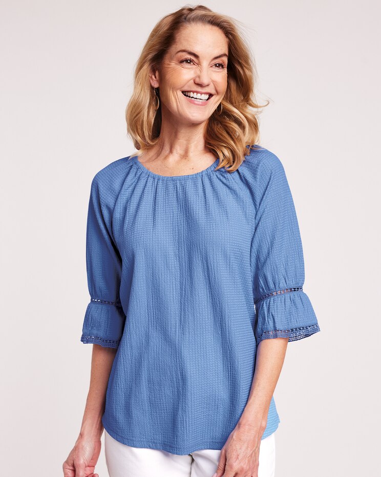 Knit Crinkle Peasant Top image number 1