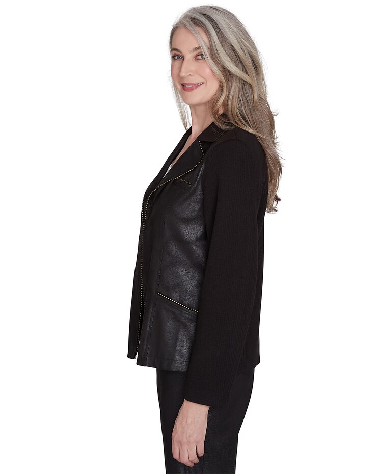 Alfred Dunner® Rue Rivoli Faux Leather Jacket With Knit Sleeves image number 4