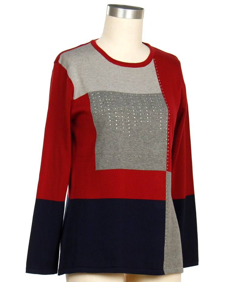 Southern Lady Office Party Long Sleeve Studded Sweater image number 1