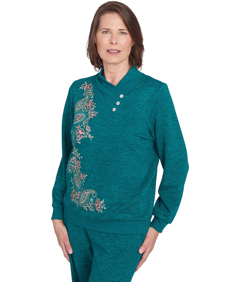 Alfred Dunner® French Quarter Paisley Embroidered Envelope Neck Sweater image number 3