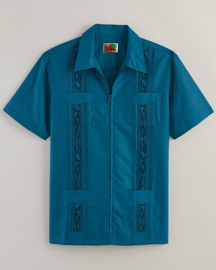 Haband Men’s Zip Front Guayabera Shirt image number 1