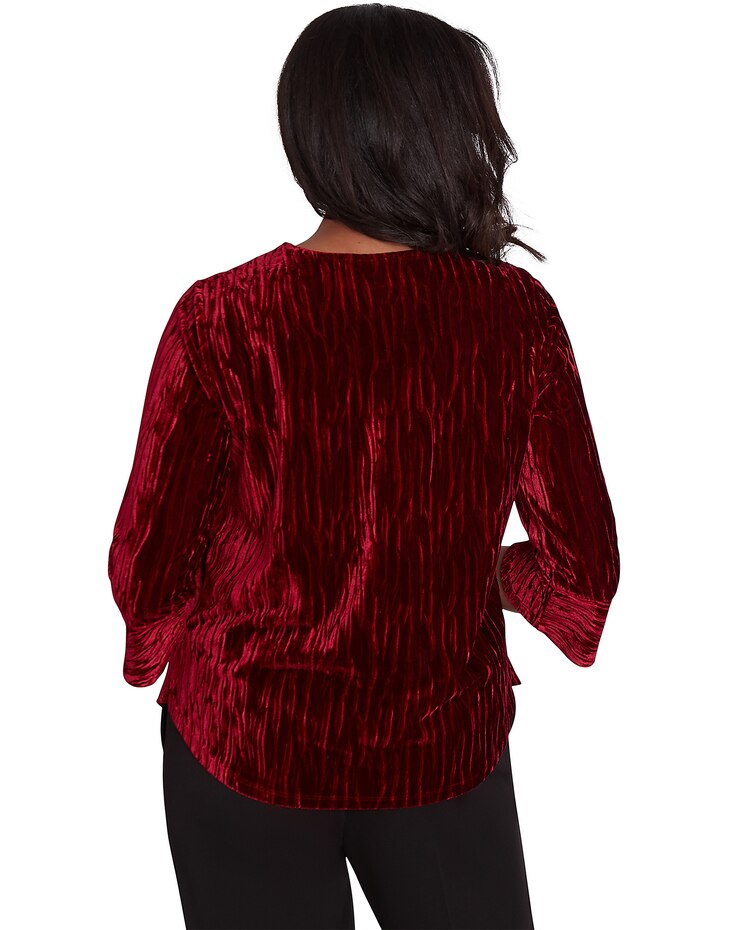 Alfred Dunner® Runway Ready Crushed Velvet Beaded Split Neck Top image number 2