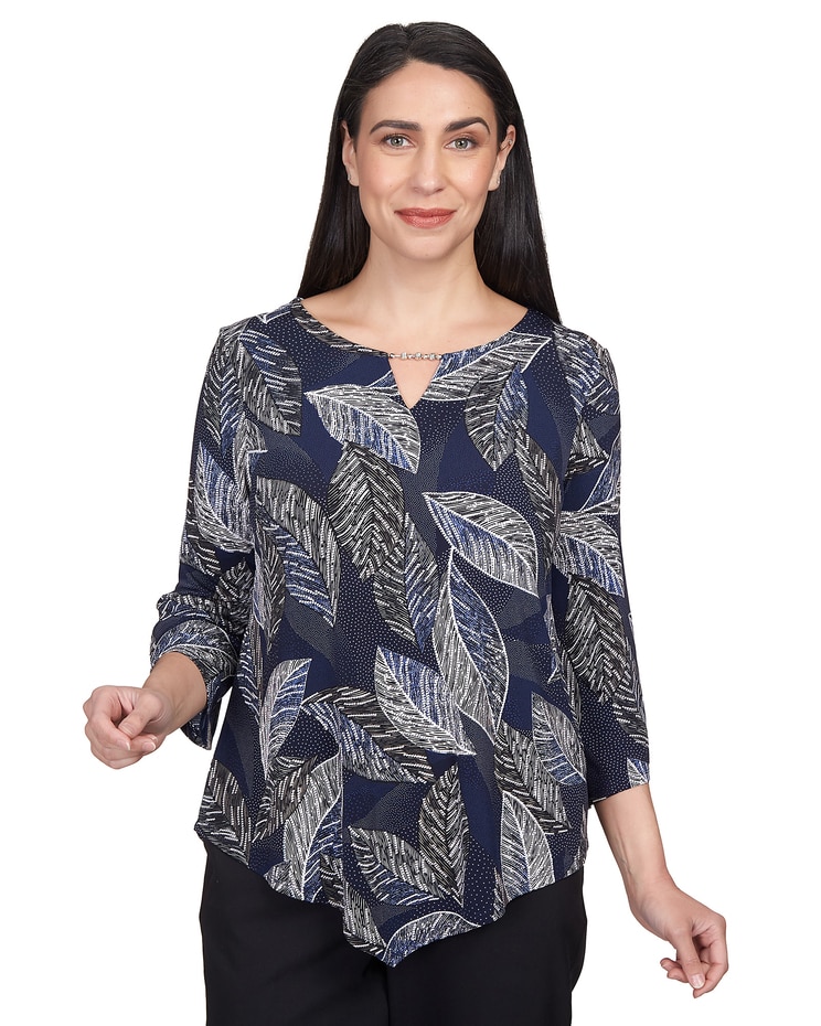 Alfred Dunner® Leaves Pointed Hem Top image number 1