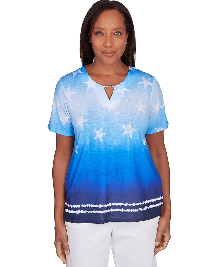 Alfred Dunner® All American Tie Dye Stars Short Sleeve Tops image number 1