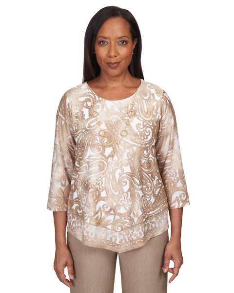 Alfred Dunner® Mulberry Street Paisley Jacquard Pointed Hem Top