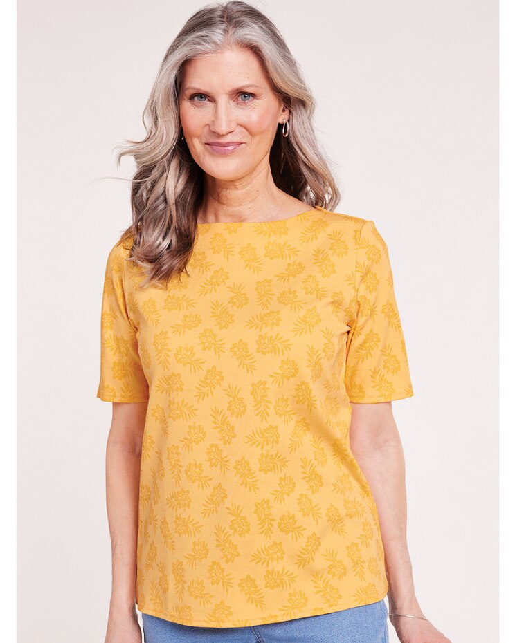 Print Essential Knit Boatneck Top image number 1