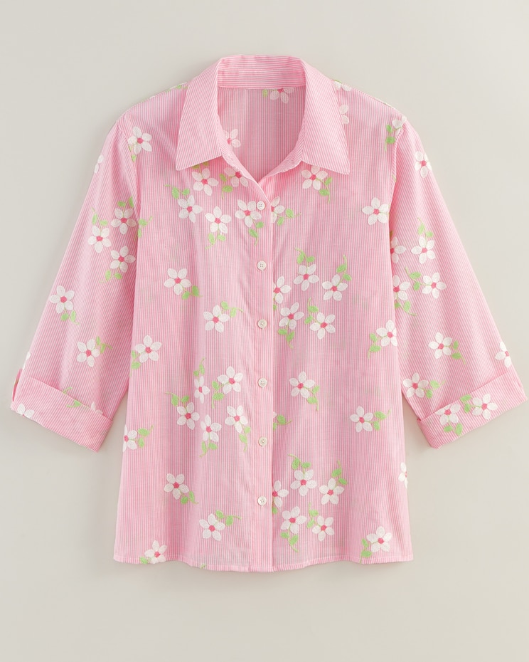 Alfred Dunner® Miami Beach Pinstripe with Flower Embroidery Shirt image number 4