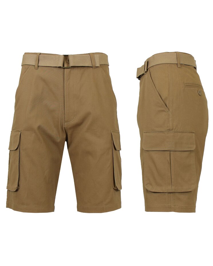 Men's Slim Fit Flat Front Belted Cotton Cargo Shorts image number 1