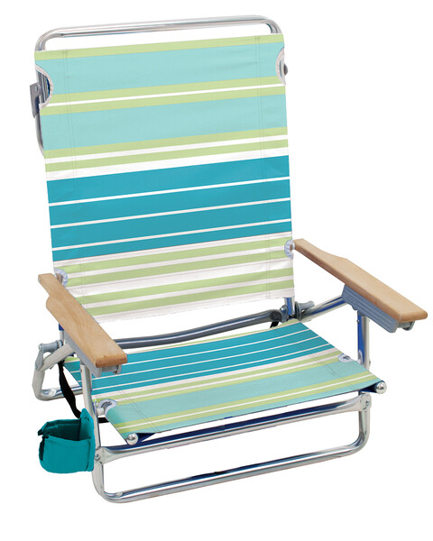 RIO Teal Stipe Classic 5 position lay flat chair w/ fold down towel bar