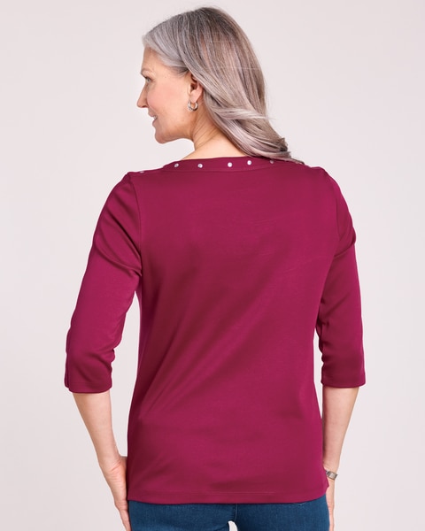 Essential Knit Embellished Boat Neck Top