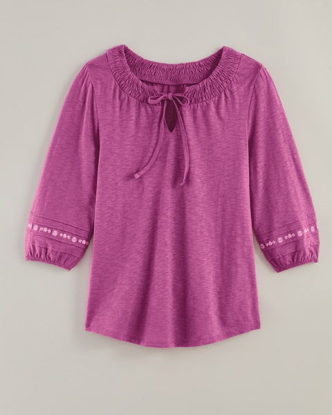 Pintuck Embroidered Top