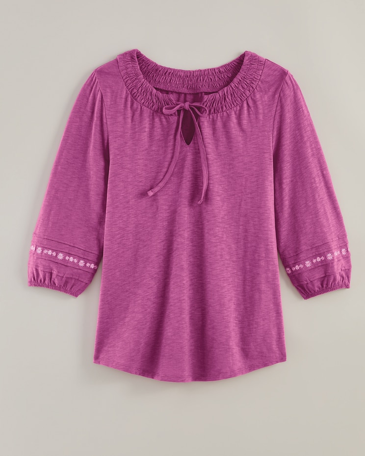 Pintuck Embroidered Top image number 3