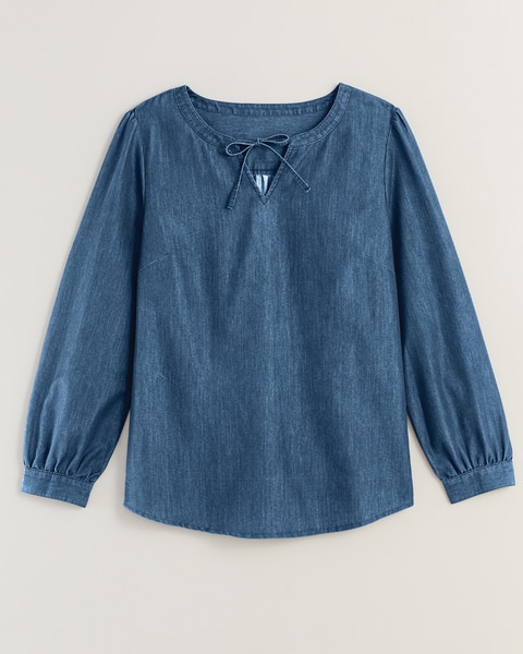 Lightweight Denim Popover Top
