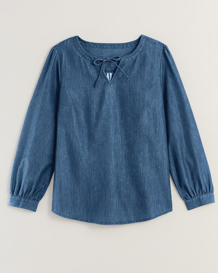 Lightweight Denim Popover Top image number 6