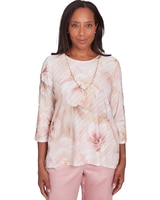 Alfred Dunner® Coming Up Roses Textured Watercolor Flower Top with Necklace thumbnail number 1