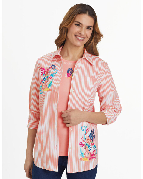 Three-Quarter Sleeve Embroidered Button-Front Twinset