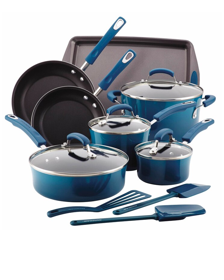 Rachael Ray 14pc Hard Enamel Nonstick Cookware Marine Blue image number 1