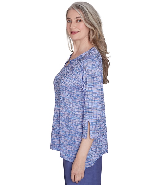 Alfred Dunner® Worth Avenue Space Dye Top with Detailed Charm on Neckline