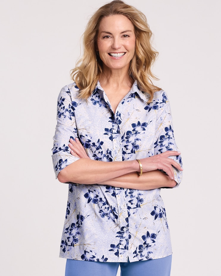 Haband Women's Printed 3/4-Sleeve Poplin Wonder Blouse image number 1