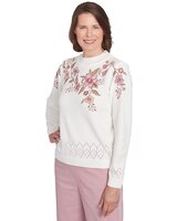 Alfred Dunner® Telluride Floral Embroidered White Chenille Sweater thumbnail number 3