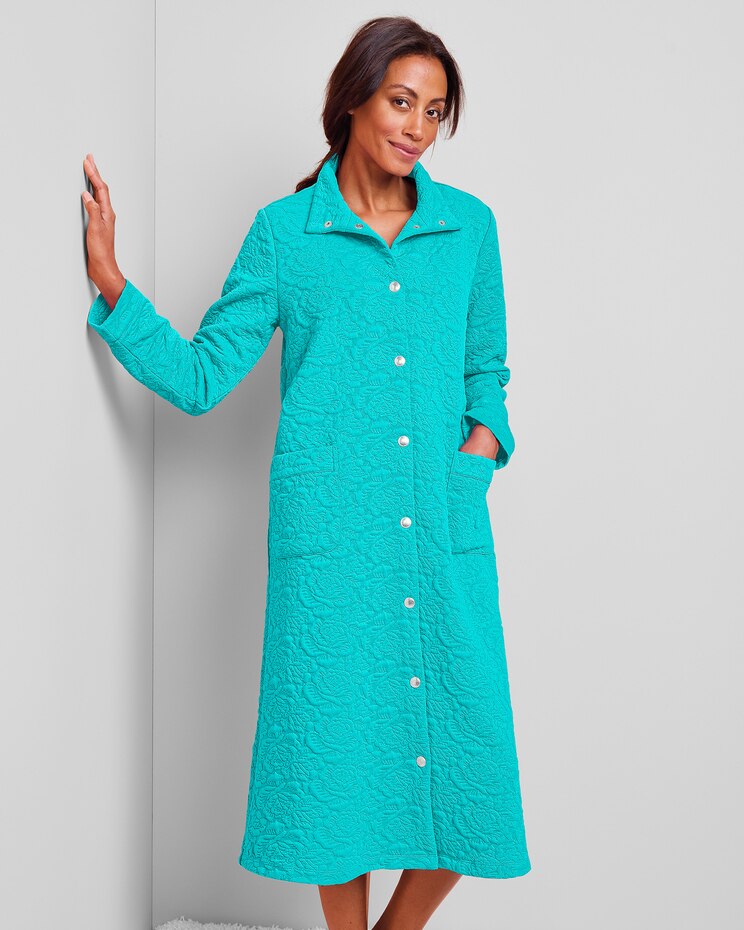 Textured Floral Snap-Front Robe image number 1