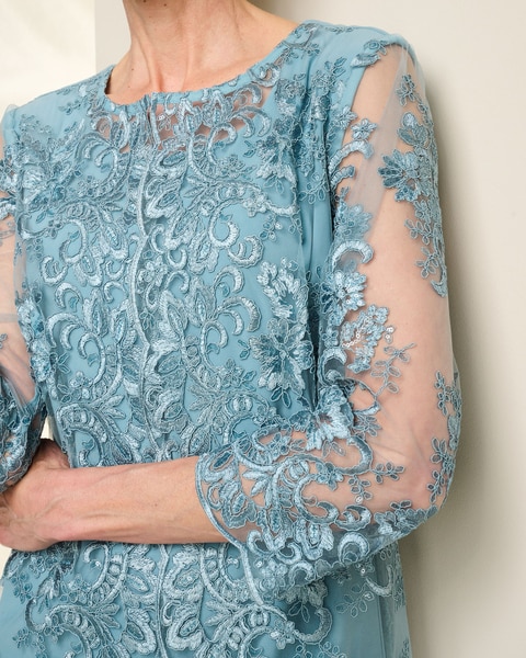 Alex Evenings Embroidered Mock Jacket Dress