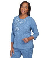 Alfred Dunner® Comfort Zone Flower Embroidery Split Hem Top thumbnail number 6