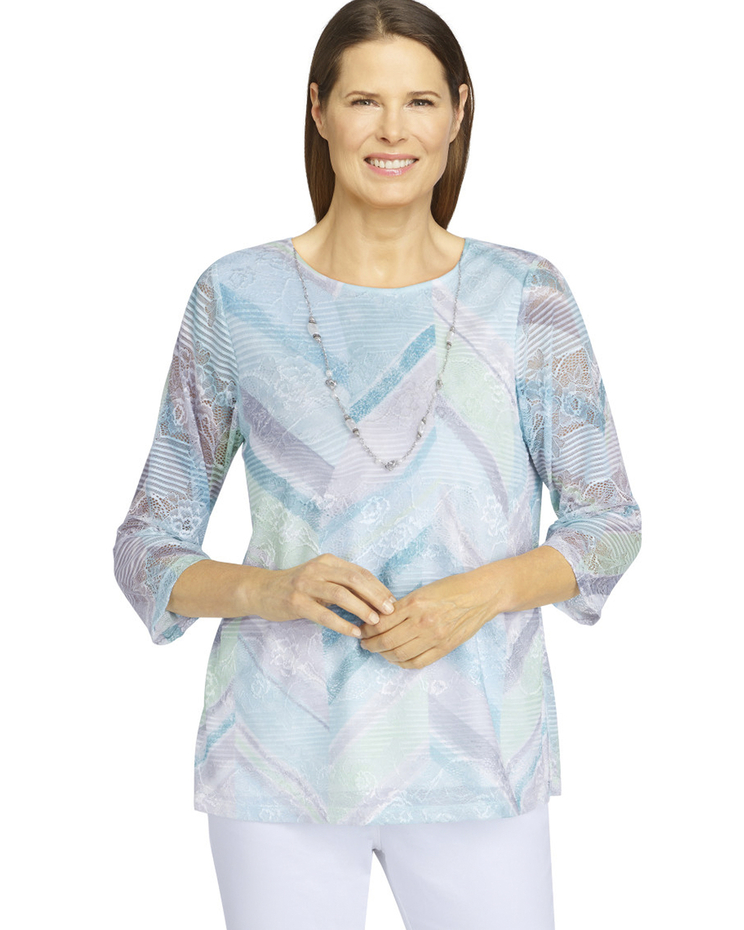 Alfred Dunner® Ladylike Chevron Lace Print Top image number 1