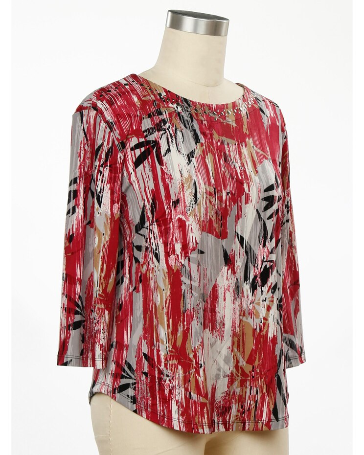 Southern Lady Be Inspired 3/4 Sleeve Leaves Print Top image number 1