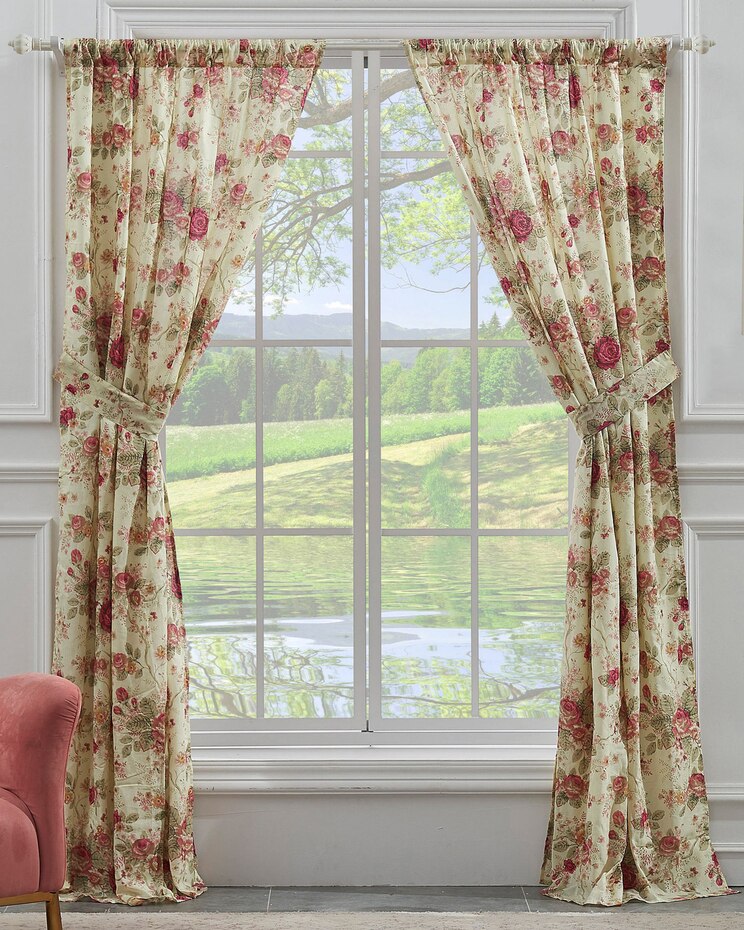Antique Rose Panel Pair with Tie Backs image number 2