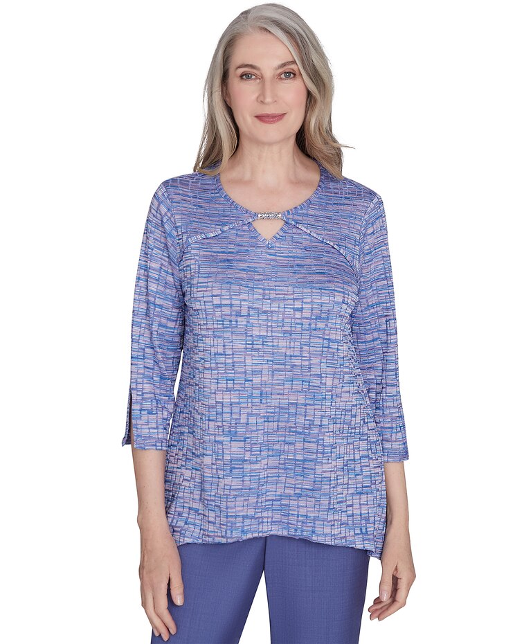 Alfred Dunner® Worth Avenue Space Dye Top with Detailed Charm on Neckline image number 1