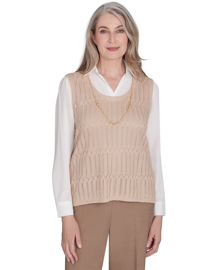 Alfred Dunner® Emerald Isle Two In One Textured Vest with A Detachable Necklace image number 1