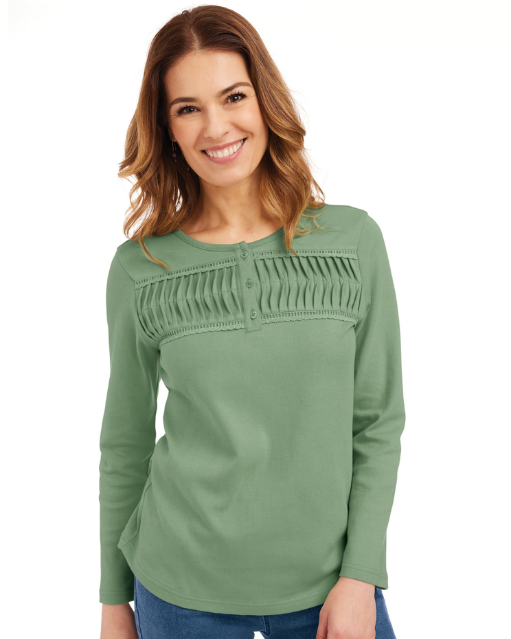 Pintuck Knit Henley image number 1