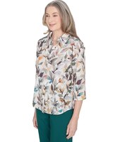 Alfred Dunner® Classics Classic Water Colored Leaf Filled Button Down Top thumbnail number 3