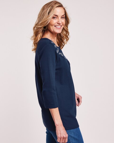 Essential Knit Embroidered Peasant Top