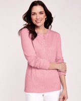 Long Sleeve Pointelle Henley Top thumbnail number 1